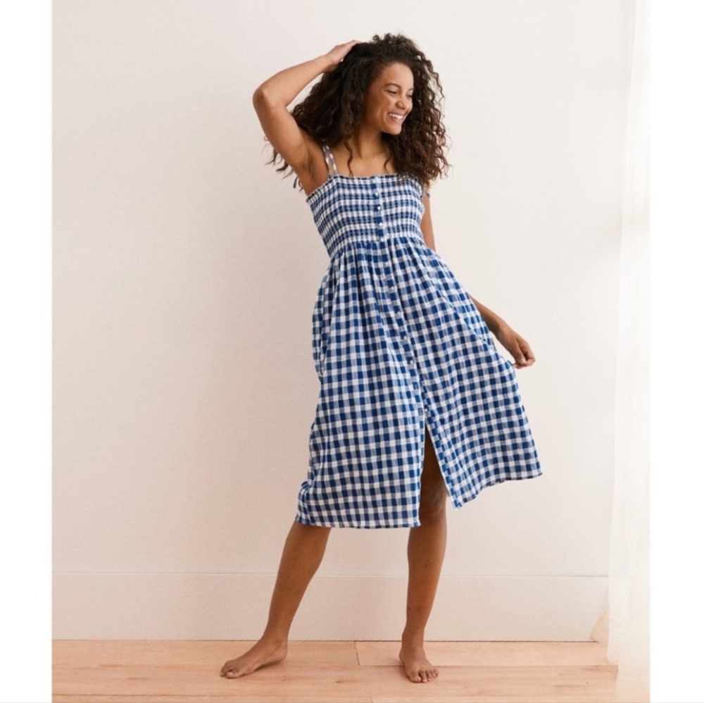 Aerie Plaid Gingham Cotton Midi Dress